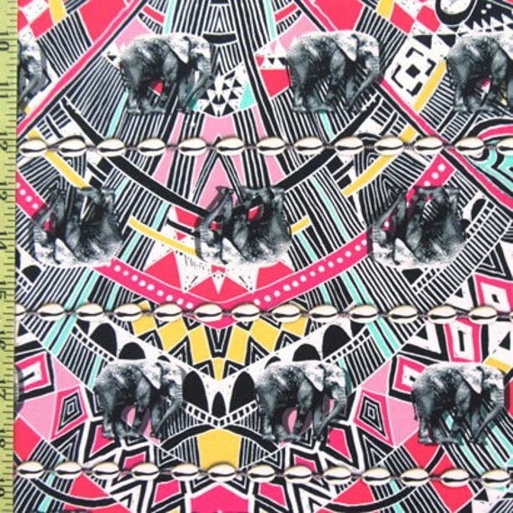Elephant Circus Print on Poly Spandex Fabric | (4 Way Stretch/per