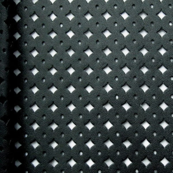 Solid Color Perforated Pleather Fabric w/ PU Coating (Black) | (2 Way Stretch/Per Yard)