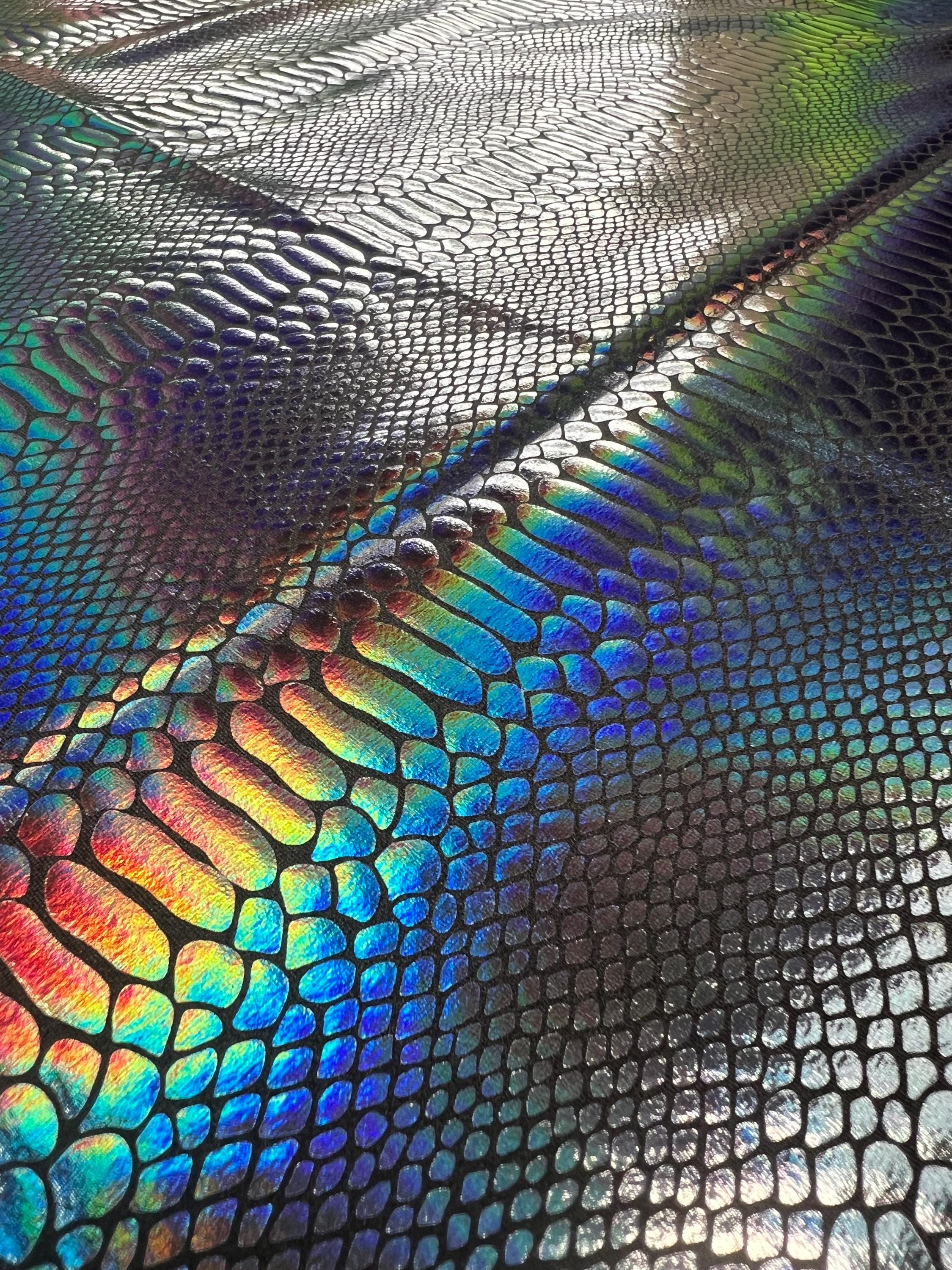Holographic Ombre Snake Skin Print on Nylon Spandex Fabric (black 