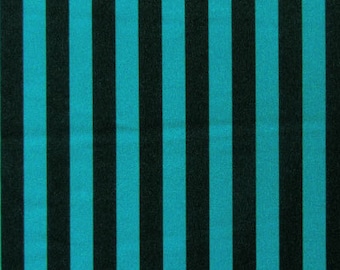 0.5" (Half Inch) Vertical Stripes on Poly Spandex Fabric (Black/Turquoise) |  (4 Way Stretch/Per Yard)