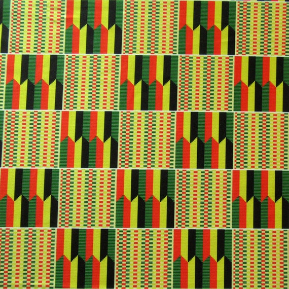 African Kenta Cloth Print on Poly Spandex Fabric | (4 Way Stretch/Per Yard)