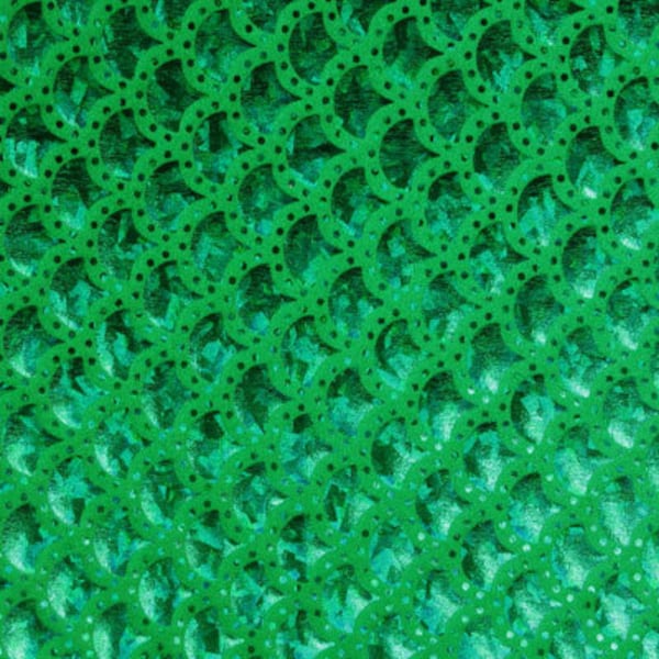 Kelly Green Mermaid Fish Scale on Hologram Foil Spandex w/ Dots Fabric | (4 Way Stretch/Per Yard)