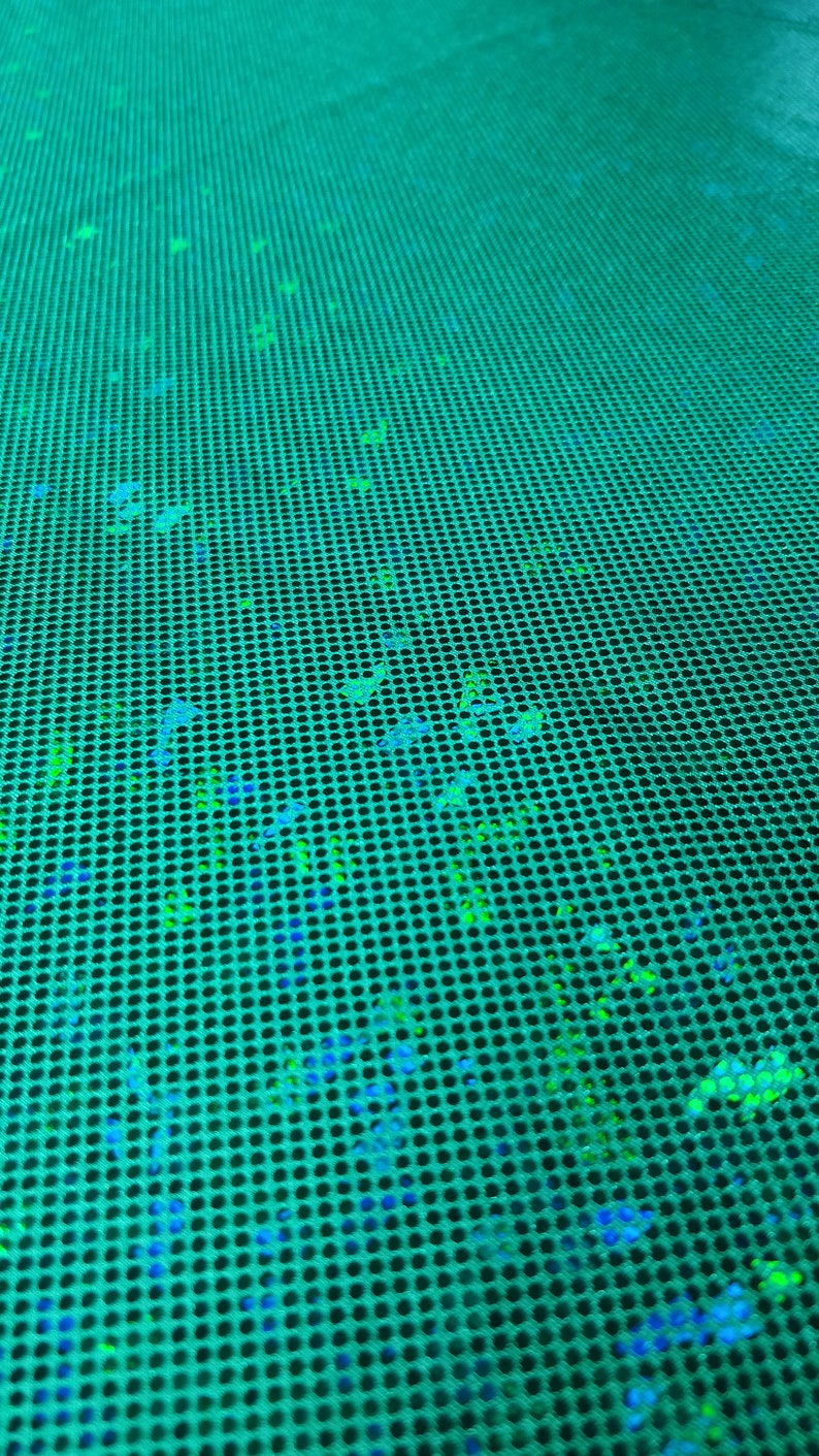 Kelly Green & Green Shattered Glass w/ Holographic Foil Spandex Fabric | (4 Way Stretch/Per Yard) image 4