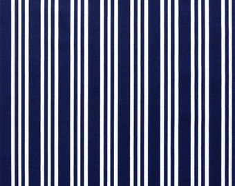 Vertical Stripes on Poly Spandex Fabric (White/Navy Blue) |  (4 Way Stretch/Per Yard)