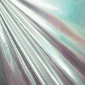 Mirror Dots on Metallic Nylon Spandex Fabric (White/Silver) |  (4 Way Stretch/Per Yard)