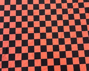 Checkerboard Print on Poly Spandex Fabric (Vibrant Orange/Black) | (4 Way Stretch/Per Yard)