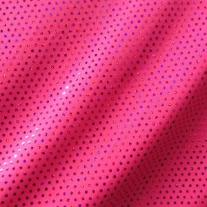 Puntini con stampa olografica su tessuto Poly Spandex (fucsia/fucsia) / (elastico in 2 direzioni/tagliato su misura)