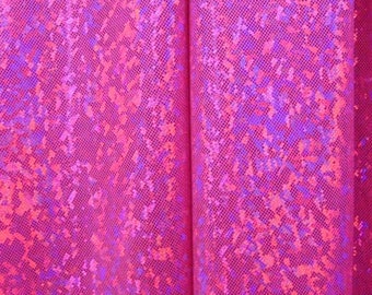 Hot Pink Shattered Glass w/ Holographic Foil Spandex Fabric | (4 Way Stretch/Per Yard)