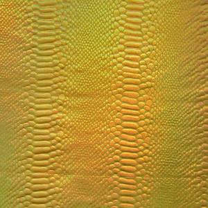 Imprimé peau de serpent holographique ombré sur tissu nylon et élasthanne (Or/Jaune) | (Étirement dans 4 directions/par mètre)