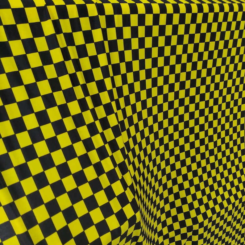 YellowBlack 12 Checkerboard Print on Poly Spandex Fabric | 2 Way StretchPer Yard