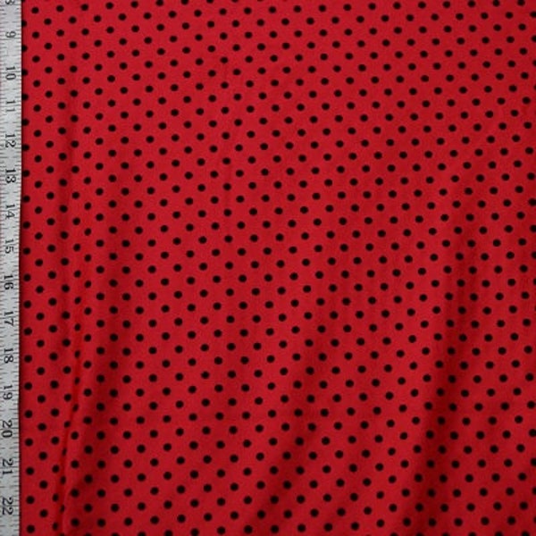 Imprimé pois floqué sur tissu nylon et élasthanne (noir/rouge) | (Étirement dans 4 directions/par mètre)