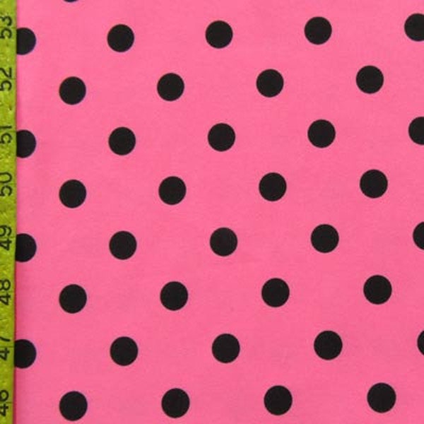 Simple Polka Dot Print on Poly Spandex Fabric (Black/Pink) | (4 Way Stretch/Per Yard)