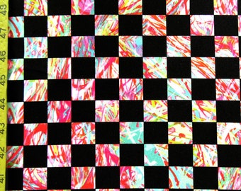 Splattered Checkerboard Print on Poly Spandex Fabric | (4 Way Stretch/Per Yard)