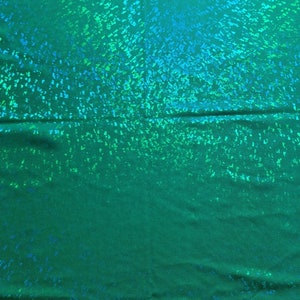 Kelly Green & Green Shattered Glass w/ Holographic Foil Spandex Fabric | (4 Way Stretch/Per Yard) image 2