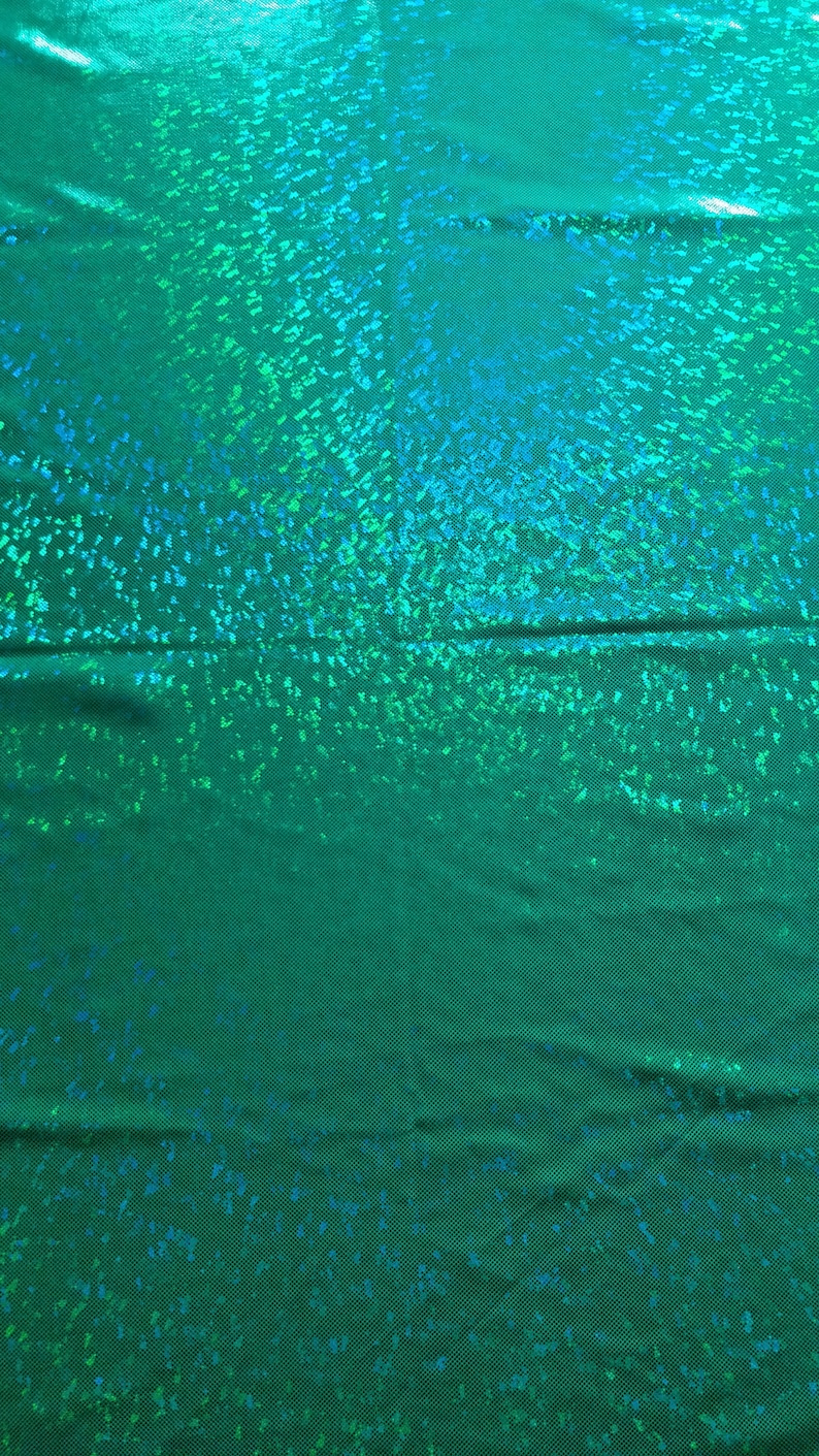 Kelly Green & Green Shattered Glass w/ Holographic Foil Spandex Fabric | (4 Way Stretch/Per Yard) image 2