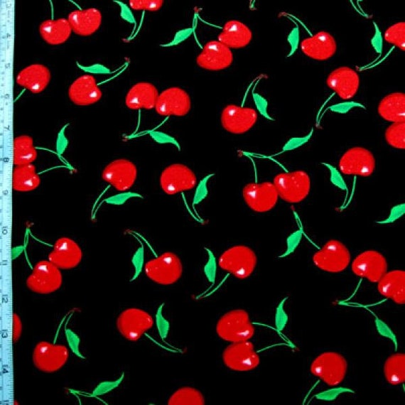 Cherry Print on Nylon Spandex Fabric | (4 Way Stretch/Per Yard)