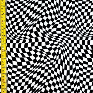 Checkerboard Swirl Print on Poly Spandex Fabric | (4 Way Stretch/Per Yard)