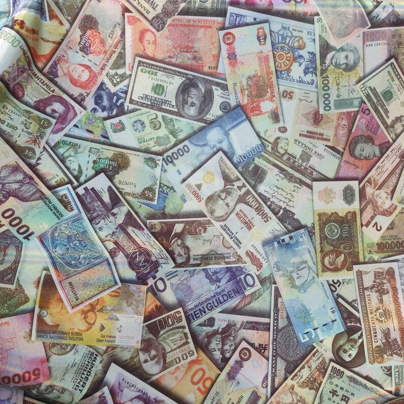 Holographic International Money Print on Poly Spandex Fabric | Etsy