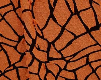 Abstract Print on Black Poly Spandex Fabric (Orange/Black) | (4 Way Stretch/Per Yard)