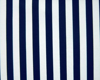 Matt Vertikale Streifen auf Nylon Spandex Stoff (Weiß / Marineblau) |  (4-Wege-Stretch)