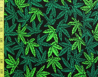 Cartoon Theme Marijuana Print on Poly Spandex Fabric |  (2 Way Stretch/Per Yard)