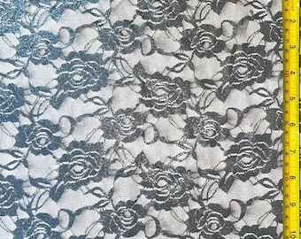 Floral Metallic Lace (Gunmetal) | (4 Way Stretch/Per Yard)