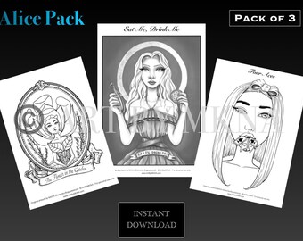 PRINTABLE * Colouring Page * Digital download * Stamp * Alice in Wonderland Pack