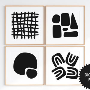 Abstract Wall Art #01, Set of 4, Bundle Print set, black & white wall art, digital art poster download, modern square art prints, sheprint