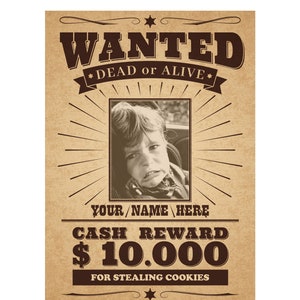 Personalized Wanted Poster, Ready in 1-2 Days, JPEG A4 or Letter Size