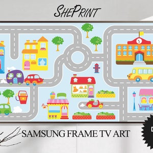 Samsung Frame tv-kunst kinderen | Leuke kleurrijke stadsplattegrond | Tv-kunst voor kinderen | Digitale tv-kunst | Lijst tv-kunst voor kinderen | Direct downloaden