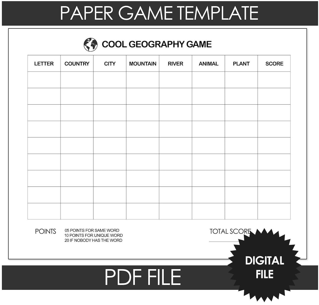 Geography Pen and Paper Game for Kids and Teachers | PDF File Download ...