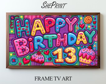 Sfondo per la festa di compleanno a tema TV per ragazzi di 13 anni / Download digitale