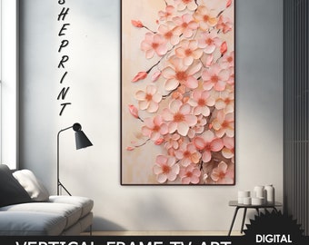 Vertical and Horizontal Frame TV Art, Peach Fuzz Flowers Painting, Digital TV Art, 2 JPEG Images, Instant Download