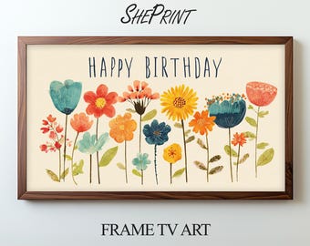 Birthday Flowers Greeting | Frame TV Art | Happy Birthday Decor | Digital Download