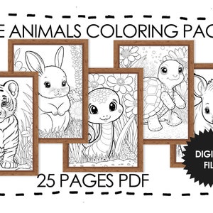 25 Cute Baby Animals Coloring Pages With Wooden Frame. Pages 11-15 preview.