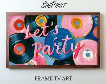 Let’s Party Retro Frame TV Art | Pastel Vinyl Record Art for Samsung Frame TV | Vintage Music Theme | Digital Download