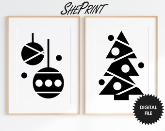 Láminas decorativas para habitación infantil con motivos de árboles de Navidad: decoración escandinava en blanco y negro (descarga en PDF)