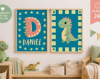 Quadri personalizzati con dinosauri per bambini, stampe per la cameretta dei bambini, set da 2