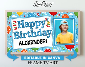 Personalized Birthday TV Art | Editable in Canva | Your Name and Photo