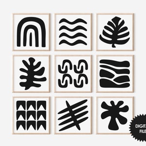 Printable Abstract Art #04 Set of 9, Bundle Print set, black & white wall art download, digital art, modern art prints, boho art, PNG files