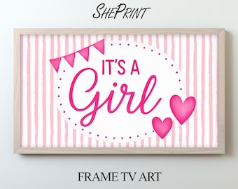 It’s a Girl Frame TV Art – Pink Baby Shower Decor for Samsung Frame TV | Baby Girl Digital Download