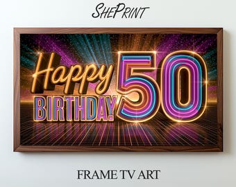 TV-Grafik zum 50. Geburtstag | Retro-Neon | 3840 x 2160 px JPEG | Sofortiger digitaler Download