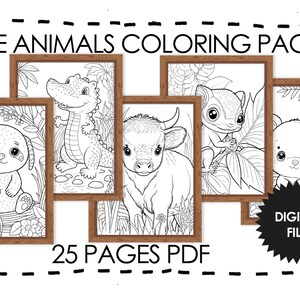 25 Cute Baby Animals Coloring Pages With Wooden Frame. Pages 6-10 preview.