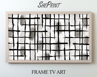 Black & White Abstract TV Art, Plaid Checkered Pattern, Digital Download