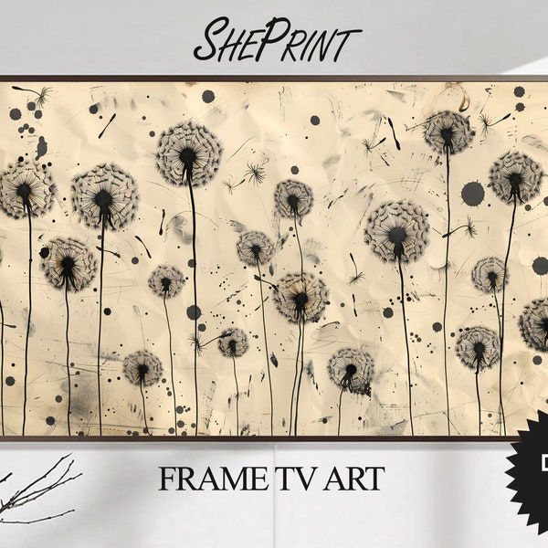 Frame TV Art Dandelions, Vintage Ink Drawing, Digital TV Art, Instant Download