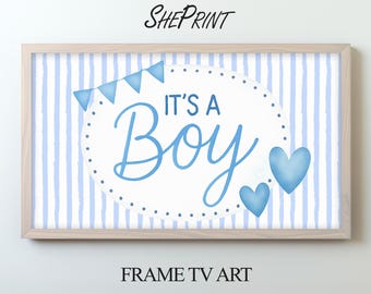 It’s a Boy Frame TV Art – Blue Baby Shower Decor for Samsung Frame TV | Baby Boy Digital Download
