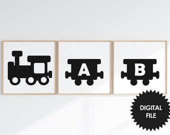 Affiche ABC Train : Décoration murale alphabet pour chambre d'enfant, style scandinave, téléchargement numérique