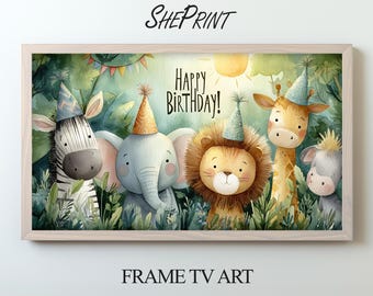 Frame TV Art: Happy Birthday Jungle Theme Party | Watercolor | Instant Digital Download