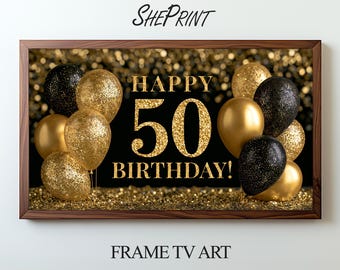 Alles Gute zum 50. Geburtstag! TV-Grafik | Goldene Luxusfeier | 3840 x 2160 px JPEG | Sofortiger digitaler Download