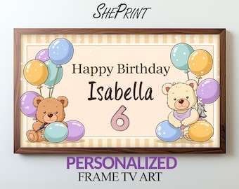 Personalisierte Geburtstags-TV-Grafik für Kinder | Name, Alter, gelbe Bären (Digitaler Download innerhalb von 24 Stunden)
